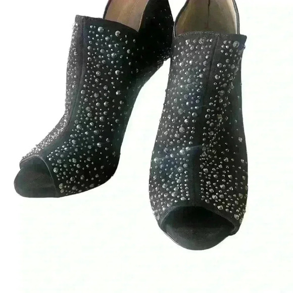 INC Black Suede Peep Toe Shoe/Bootie - Picture 4 of 7